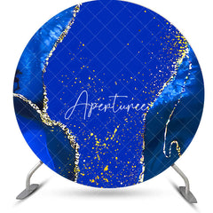 Aperturee - Round Bright Blue Gold Marbled Birthday Backdrop