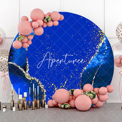 Aperturee - Round Bright Blue Gold Marbled Birthday Backdrop