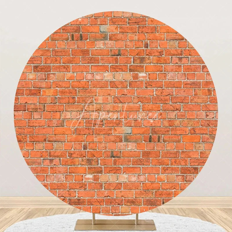Aperturee - Round Bright Retro Red Brick Wall Backdrop For Party