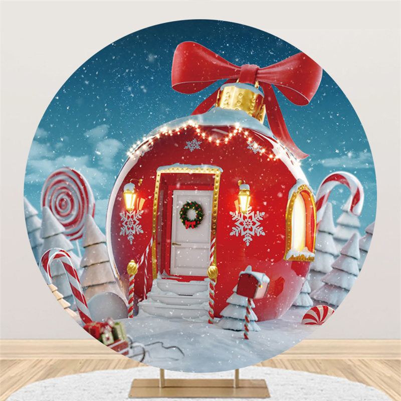 Lofaris Round Candyland House With Bow Winter Christmas Backdrop