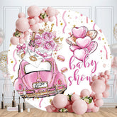 Aperturee - Round Car Flower Bear Pink Baby Shower Backdrop