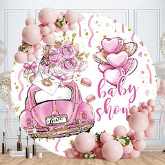 Aperturee - Round Car Flower Bear Pink Baby Shower Backdrop