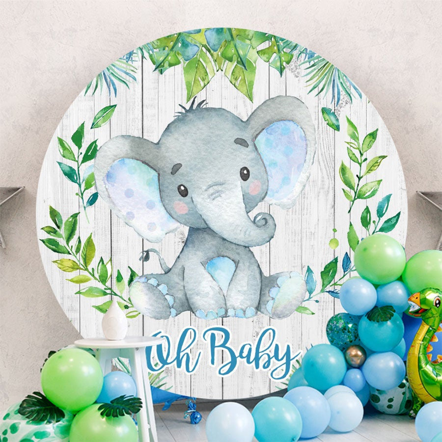 Aperturee - Round Elephant And Wooden Baby Shower Backdrop