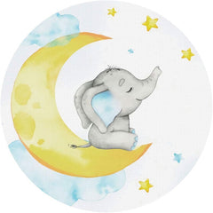 Aperturee - Round Elephant Moon With Star Round Baby Shower Backdrop