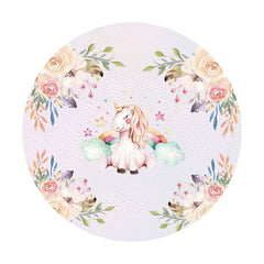 Aperturee - Round Flower And Unicorn Baby Shower Backdrop