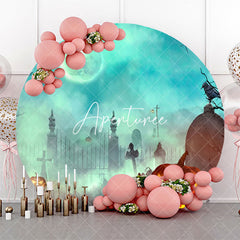 Aperturee - Round Foggy Moon Night Cemetery Halloween Backdrop