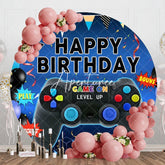 Aperturee - Round Gamepad Blue Happy Birthday Backdrop For Boy