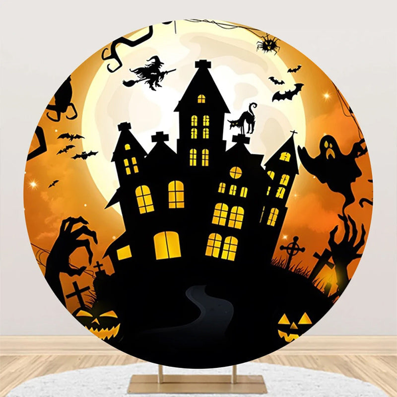 Aperturee - Round Ghost Castle Moon Night Halloween Backdrop