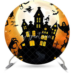Aperturee - Round Ghost Castle Moon Night Halloween Backdrop
