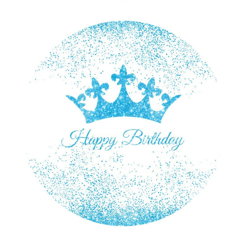 Aperturee - Round Glitter Blue Crown Happy Birthday Backdrop For Boy