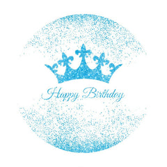 Aperturee - Round Glitter Blue Crown Happy Birthday Backdrop For Boy