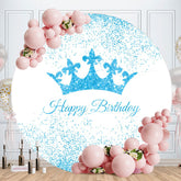 Aperturee - Round Glitter Blue Crown Happy Birthday Backdrop For Boy