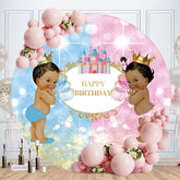 Aperturee - Round Glitter Boy Girl Happy Birthday Backdrop