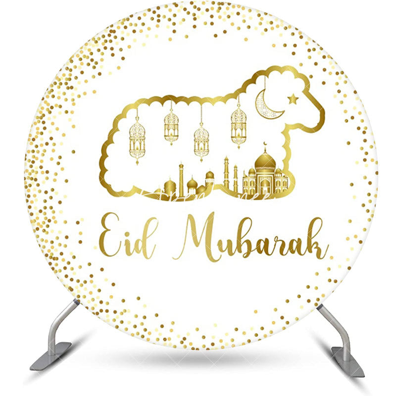Aperturee - Round Gold Glitter Sheep Round Eid Mubarak Backdrop