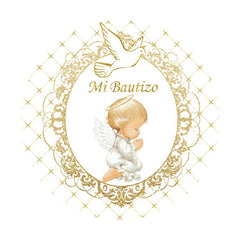 Aperturee - Round Gold Mi Bautizo Baby Shower Backdrop For Party