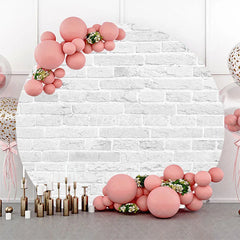 Aperturee - Round Grey White Vintage Brick Wall Party Backdrop