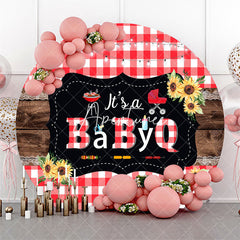 Aperturee - Round Its A Babyq Picnic Plaid Baby Shower Backdrop