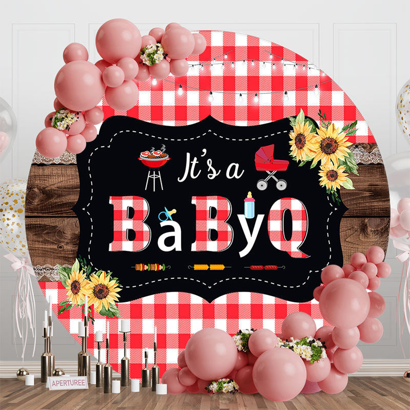 Aperturee - Round Its A Babyq Picnic Plaid Baby Shower Backdrop