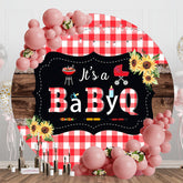 Aperturee - Round Its A Babyq Picnic Plaid Baby Shower Backdrop