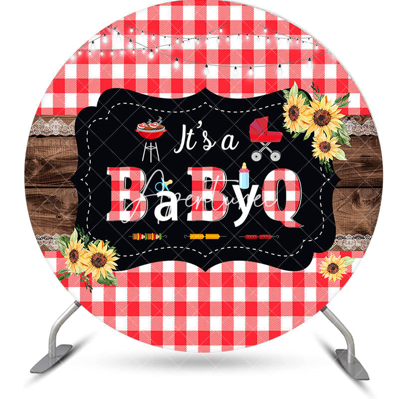 Aperturee - Round Its A Babyq Picnic Plaid Baby Shower Backdrop