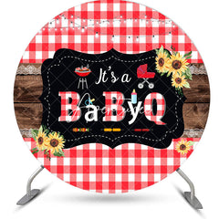 Aperturee - Round Its A Babyq Picnic Plaid Baby Shower Backdrop