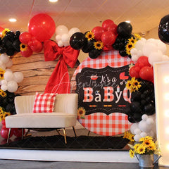 Aperturee - Round Its A Babyq Picnic Plaid Baby Shower Backdrop