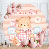 Aperturee - Round Its A Girl Bear Pink Baby Shower Backdrop