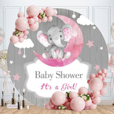 Aperturee - Round Its A Girl Pink Elephant Baby Shower Backdrop