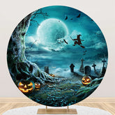 Aperturee - Round Moon Night Tree Cemetery Halloween Backdrop