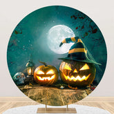 Aperturee - Round Moon Night Wooden Floor Halloween Backdrop