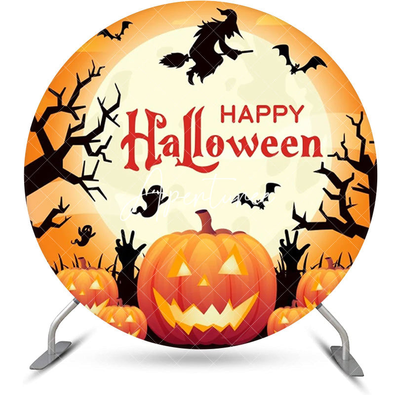 Aperturee - Round Orange Pumpkin Trunk Moon Halloween Backdrop