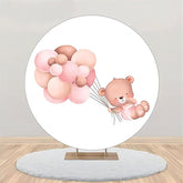 Aperturee - Round Pink Balloons Bear Backdrop For Baby Shower