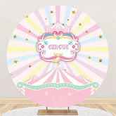 Aperturee - Round Pink Circus Stars Rainbow Birthday Backdrop