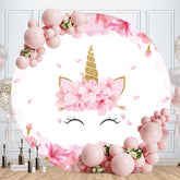 Aperturee - Round Pink Flower Unicorn Baby Shower Backdrop For Girl