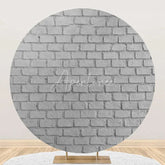 Aperturee - Round Retro Grey Brick Wall Birthday Party Backdrop