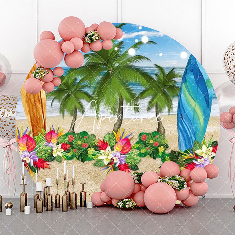 Aperturee - Round Sand Floral Trees Surfboard Summer Backdrop