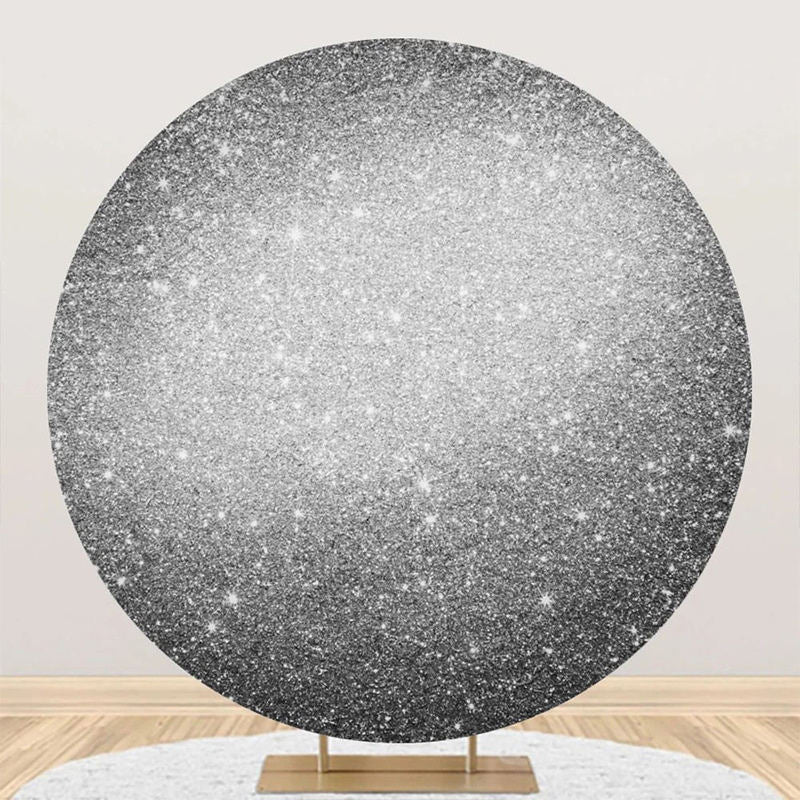 Aperturee - Round Silver Glitter Metal Texture Birthday Backdrop