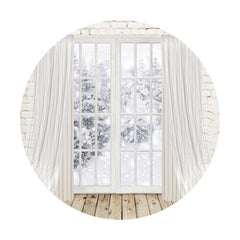 Aperturee - Round Snowy With Tree Outside The Window Winter Backdrop