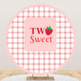 Aperturee - Round Strawberry Plaid Two Sweet Birthday Backdrop
