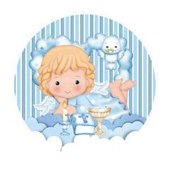 Aperturee - Round Stripe Bird Baby Shower Backdrop For Boy
