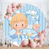 Aperturee - Round Stripe Bird Baby Shower Backdrop For Boy