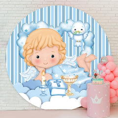 Aperturee - Round Stripe Bird Baby Shower Backdrop For Boy
