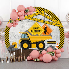 Aperturee - Round Under Construction Happy Birthday Backdrop