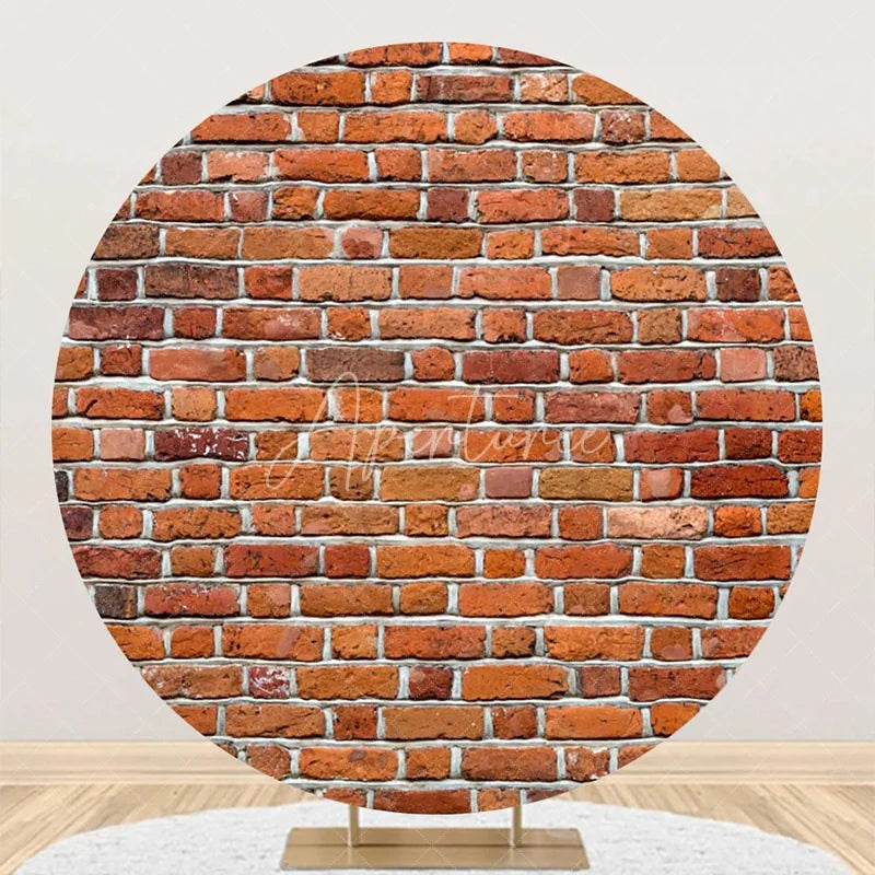 Aperturee - Round Vintage Red Brick Wall Backdrop For Birthday