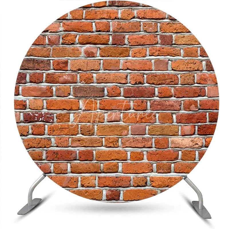 Aperturee - Round Vintage Red Brick Wall Backdrop For Birthday