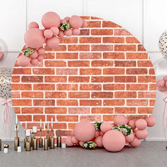 Aperturee - Round Vintage Red White Brick Wall Birthday Backdrop