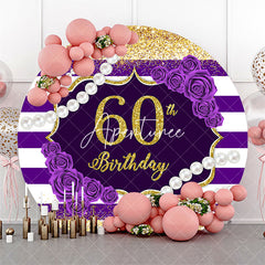Aperturee - Round White Purple Stripe 60th Birthday Backdrop