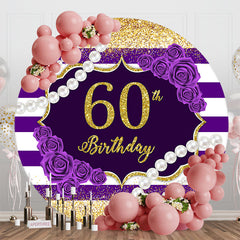 Aperturee - Round White Purple Stripe 60th Birthday Backdrop