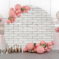 Aperturee - Round White Retro Brick Wall Birthday Party Backdrop