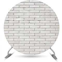 Aperturee - Round White Retro Brick Wall Birthday Party Backdrop